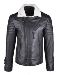 Shearling Black Jacket With White Fur