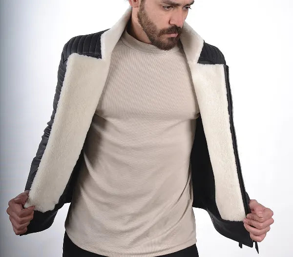 Shearling Black Jacket With White Fur