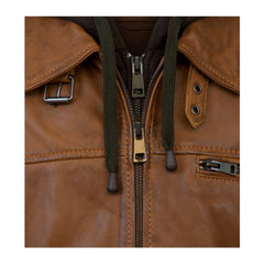 Tan Brown Hooded Leather Jacket