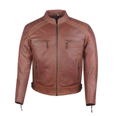 Vintage Brown Cafe Racer Biker Leather Jacket