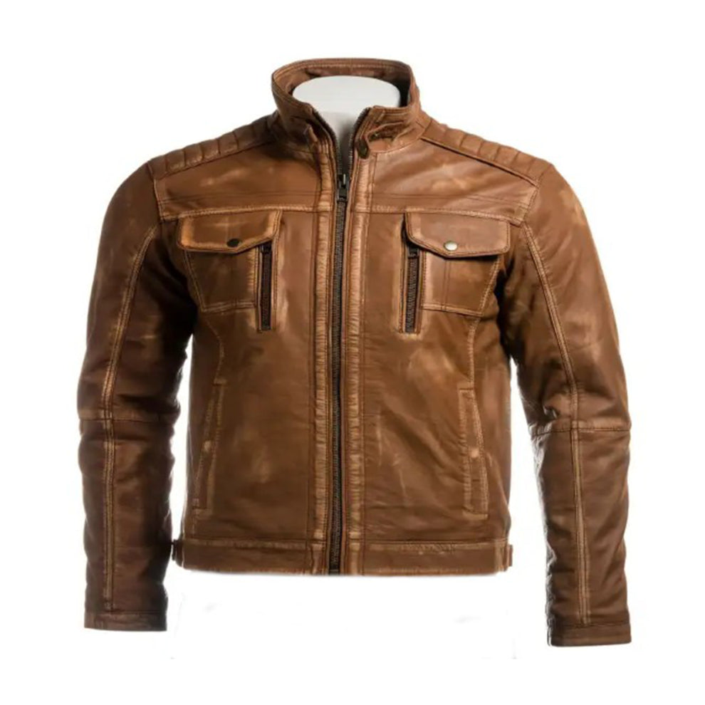 Tan Brown Vintage Biker Leather Jacket