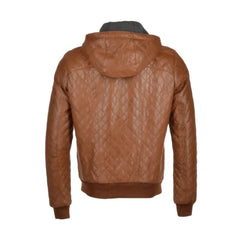 Tan Brown Bomber Style Quilted Leather Jacket