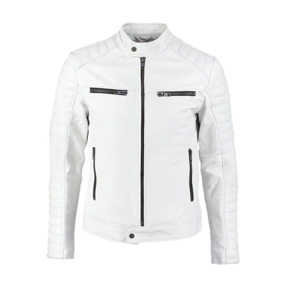 White Motorcycle Cafe Racer Leather Jacket