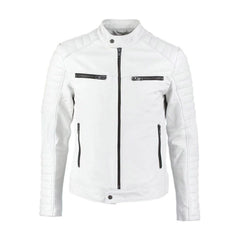 White Motorcycle Cafe Racer Leather Jacket