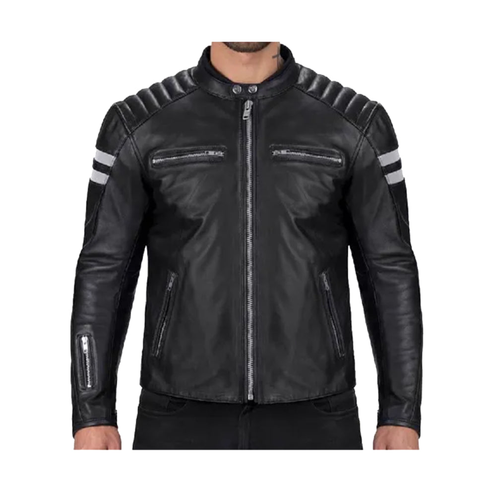 Black Biker Style Genuine Leather Jacket