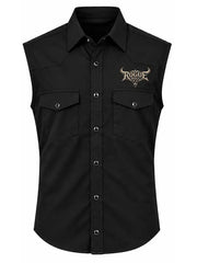 Men’s black Western sleeveless vest with embroidered Rogue Bull logo on chest and large center-back bull embroidery