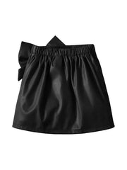 Women’s Black Leather Mini Skirt with Oversized Bow
