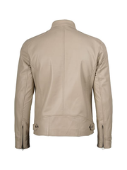 Men's Stone Beige Leather Biker Jacket – Back View
