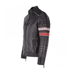 Black Stripes Biker Real Leather Jacket