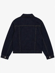 Porter James Sports rinse-wash denim trucker jacket, back view, showing cropped boxy silhouette