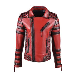 Vintage Red Biker Leather Jacket For Men