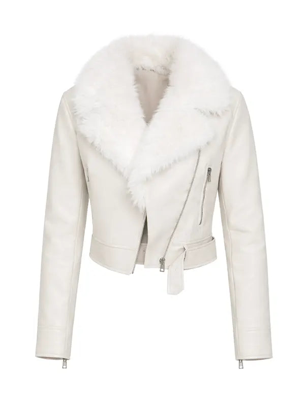white leather biker jacket women