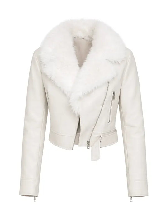 white leather biker jacket women