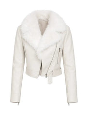 white leather biker jacket women