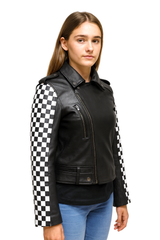 women black biker leather jacket