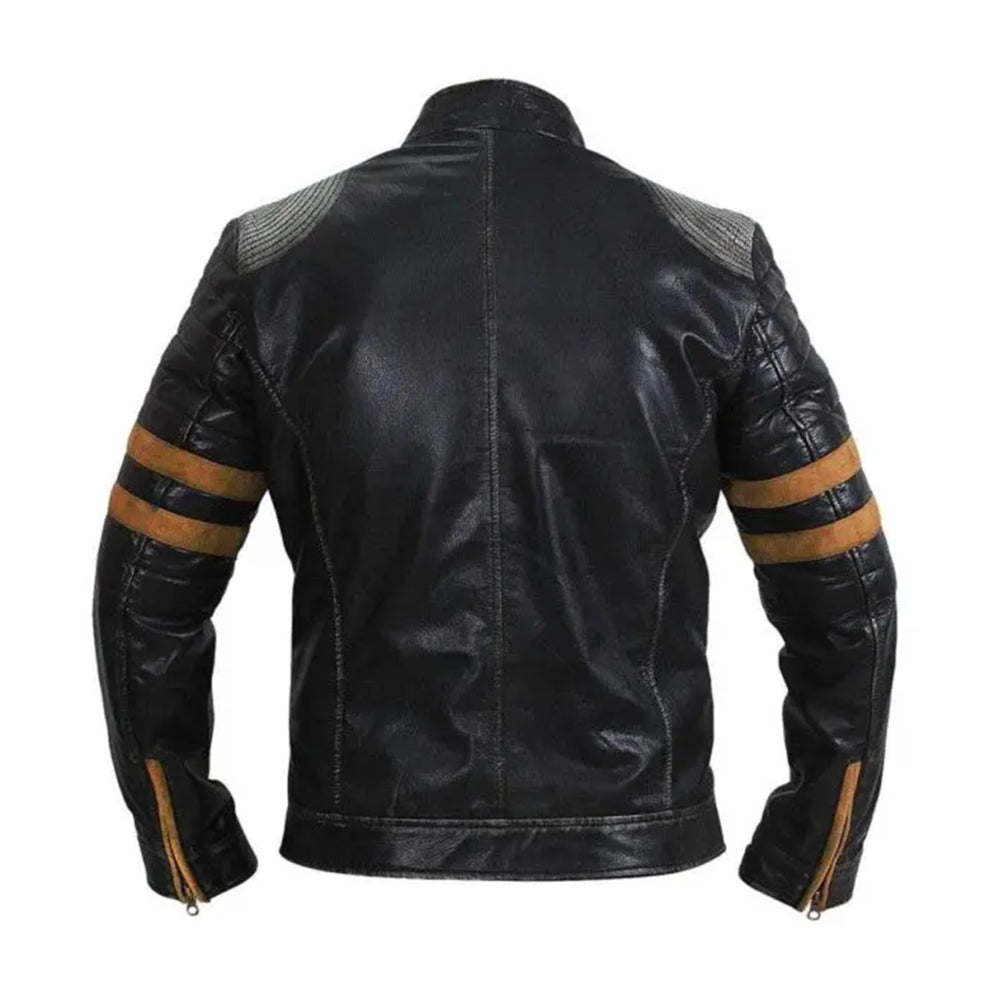 Yellow Stripe Vintage Biker Leather Jacket