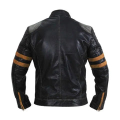 Yellow Stripe Vintage Biker Leather Jacket