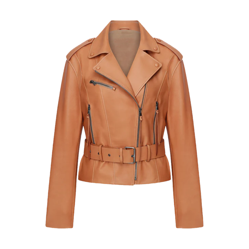 Womens Tan Brown Biker Leather Jacket