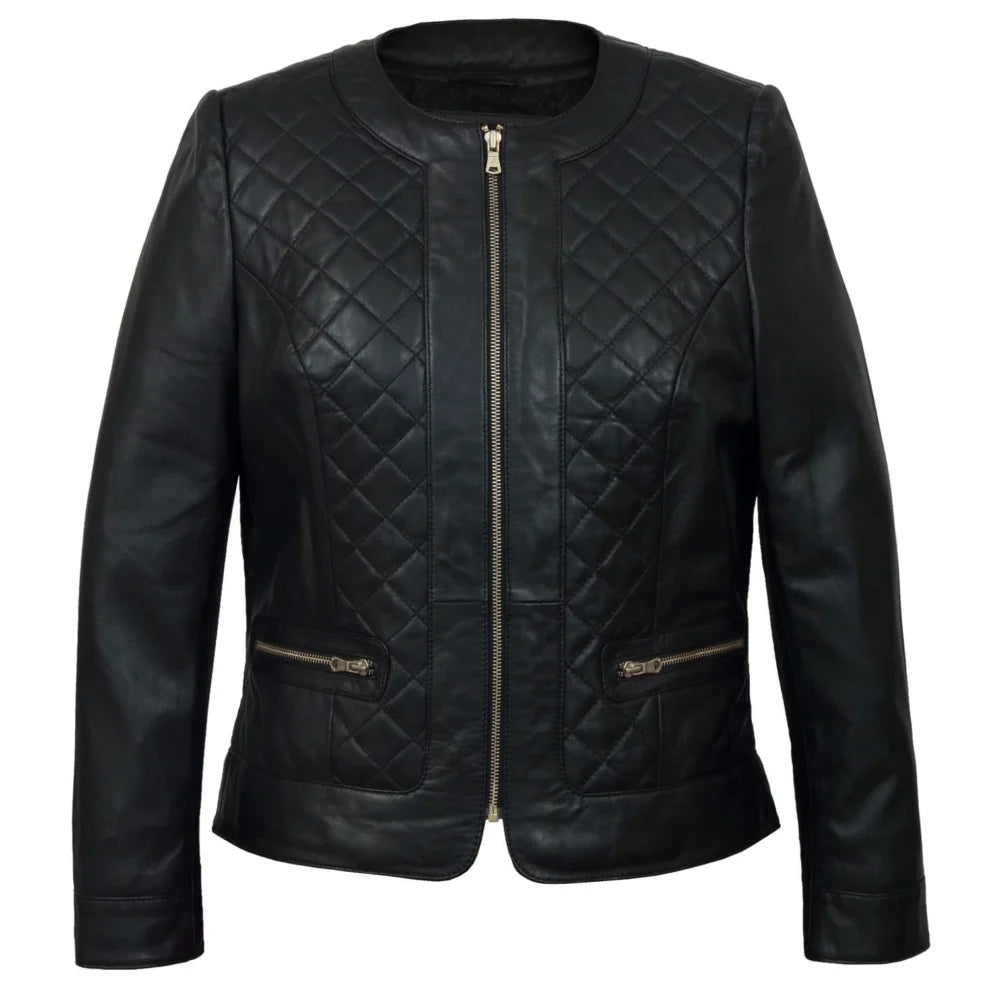 Ladies quilted shop leather jacket